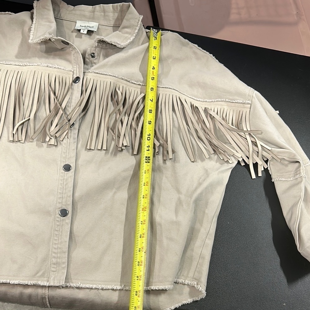 Haute Hippie women’s oversized Beige Fringe Jean Jacket with buttons size s - Picture 8 of 12